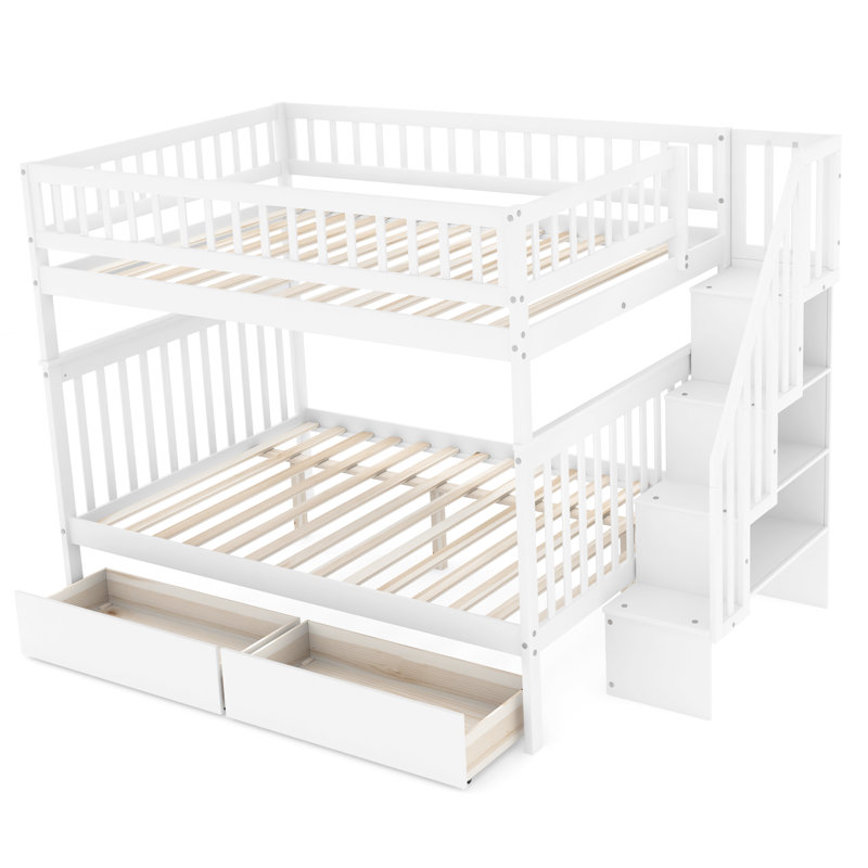 Estefano Kids Full Over Full Bunk Bed with Drawers, White