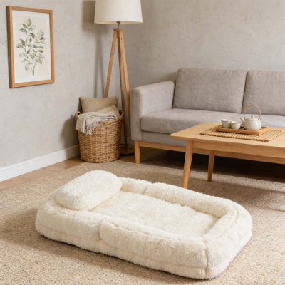 5-Position Adjustable Convertible Human Dog Bed, Lazy Sofa For Gaming And Relaxation, Plush Fabric, Light Gray by Latitude Run