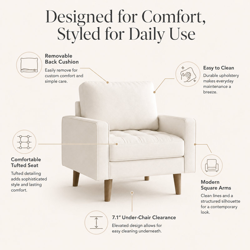 Fauteuil d'appoint Mid-Century, Cuir végétalien blanc