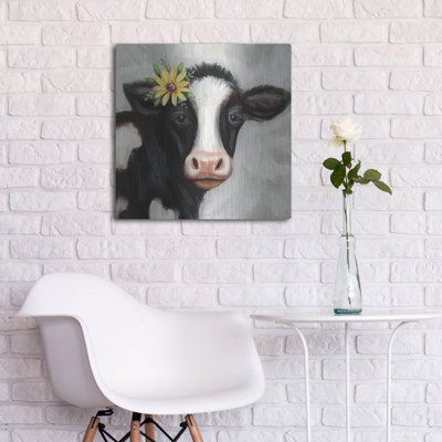 «Daisy Cow» par Elizabeth Tyndall, art mural en métal, 24 po x 24 po