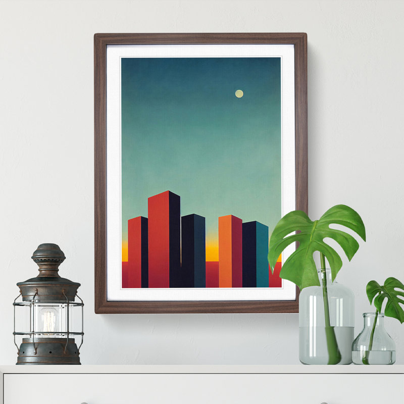 City Skyline Skyscrapers - Wall Art, 36cm H x 27cm W x 2cm D, Walnut Framed, White
