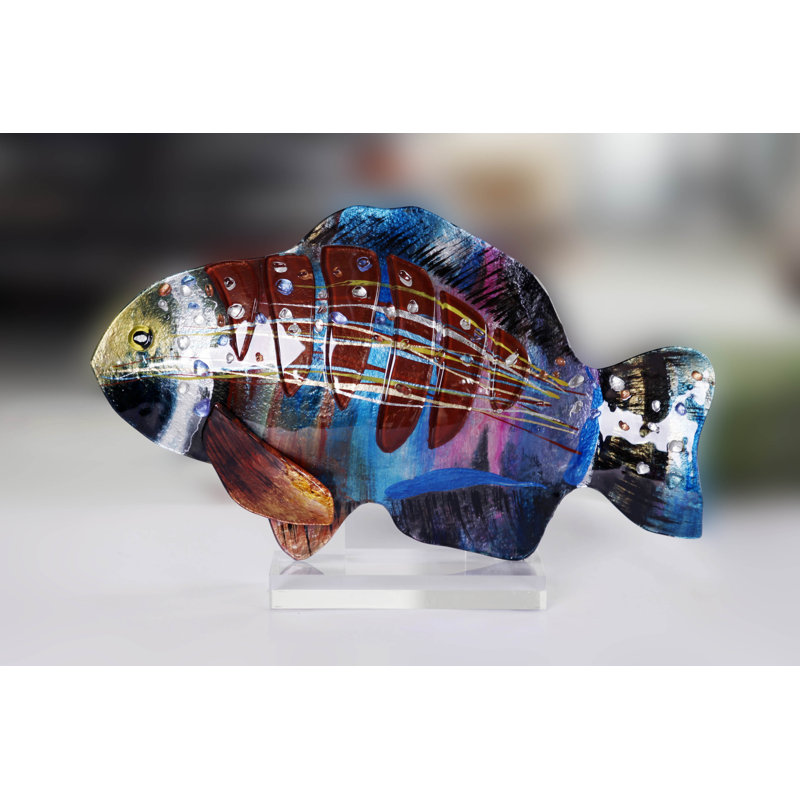 Sculpture poisson, Rouge / bleu foncé