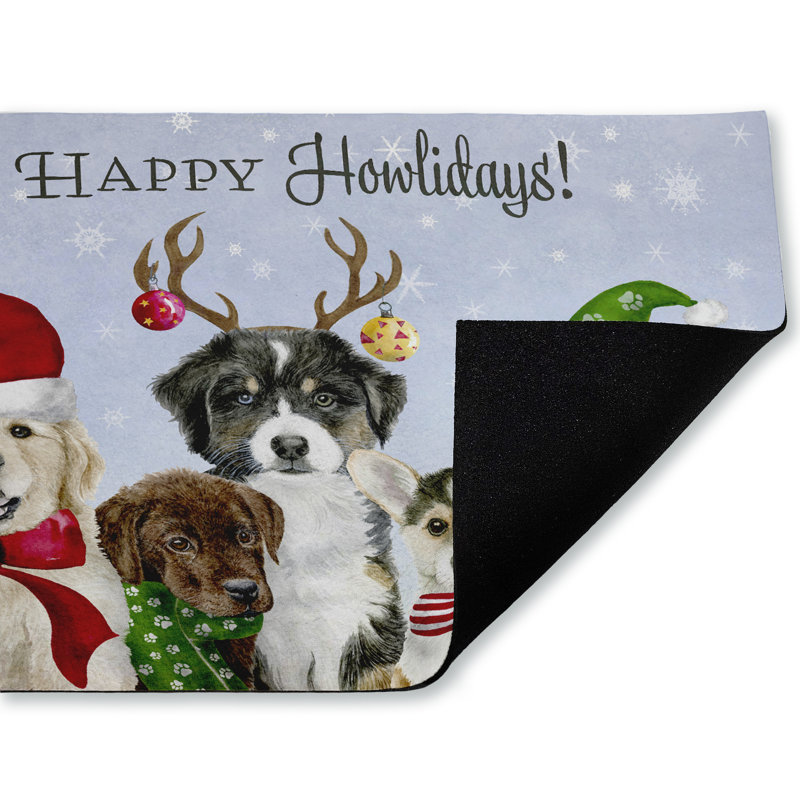 Tapis de porte d'extérieur imprimé Happy Howlidays Puppies, design par Brett Blumenthal, 18 po x 30 po