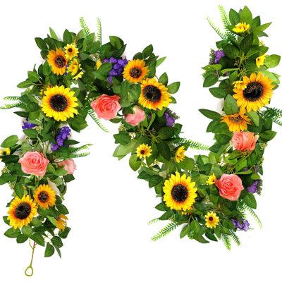 6.2FT Artificial Sunflower & Rose Garland Floral Vine for Mantel Door Wedding Home Decor