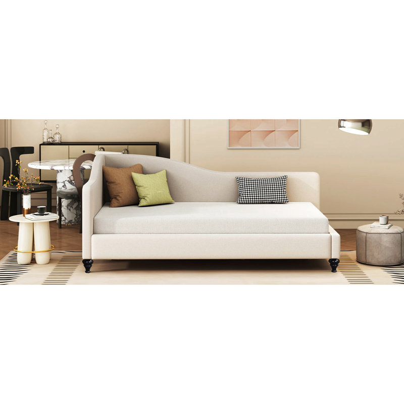 Lit de jour simple en L en forme de L beige, pieds en bois massif, semi-fermé, esthétique et pratique