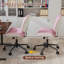 Chaise de bureau ergonomique avec accoudoirs épais à roulettes en cuir de polyuréthane à dossier moyen pour la maison, les réunions et les petits espaces - Rose