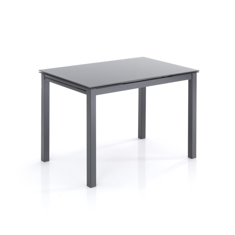 Rayden Extendable Glass Top Metal Base Dining Table, Grey