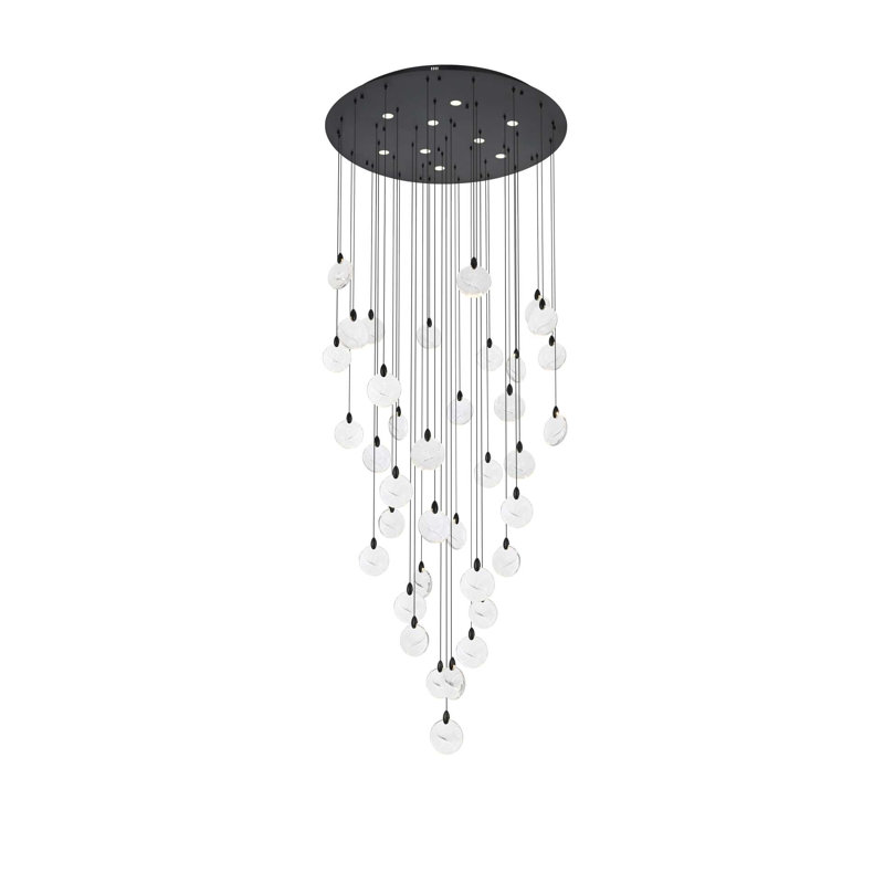 Lustre rond en cristal Bellino, H 7,5 po x l 48 po x P 48 po, Noir, 46 lumières