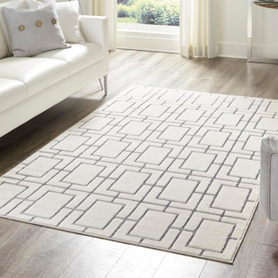 Glam Geometric White Silver Area Rug