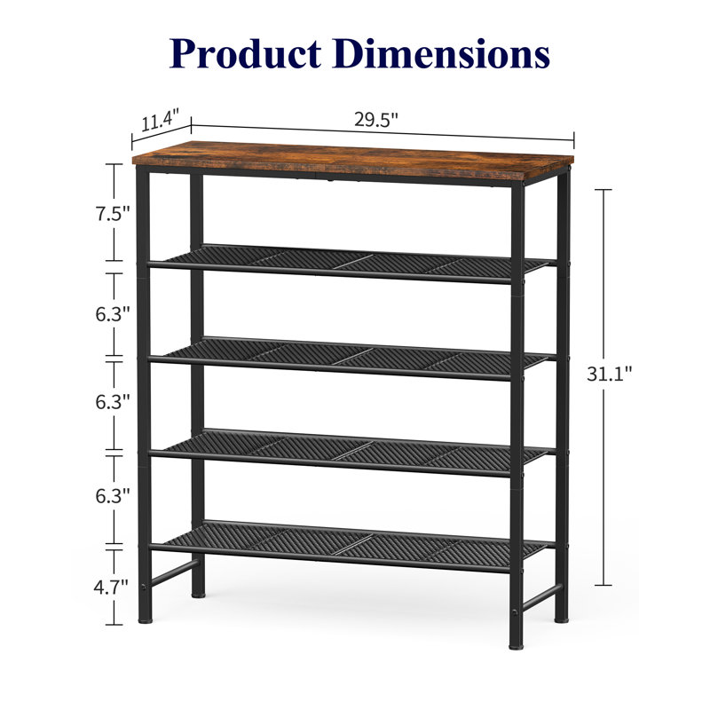 Shoe Rack - 5-Tier Shoe Organizer with Wooden Top & Leveling Feet, Easy-Assembly, Rust-Resistant Metal Shoe Shelf for Closet, Entryway, Bedroom, 29.5" x 11.4" x 31.1", Brown