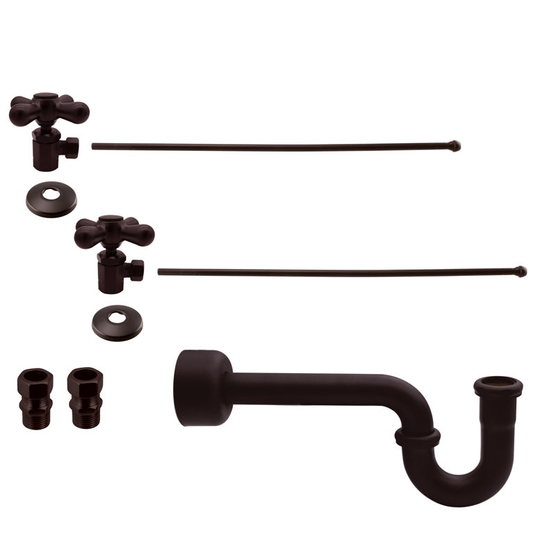 LA-Style Pedestal Sink Kit with P-Trap, Supply Lines, Flanges and Cross Handle Angle Stops, Oil Rubbed Bronze