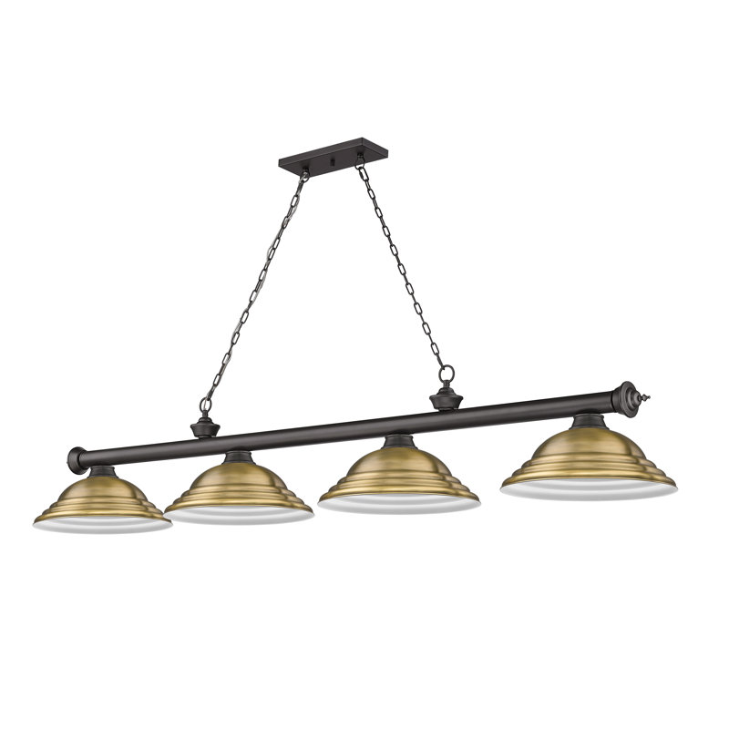Bronze and Rubbed Brass 4-Light Billiard Pendant with Glass Shades