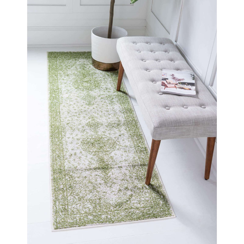 Tapis vert de style oriental, Tapis de couloir 2 pi x 8 pi 8 po