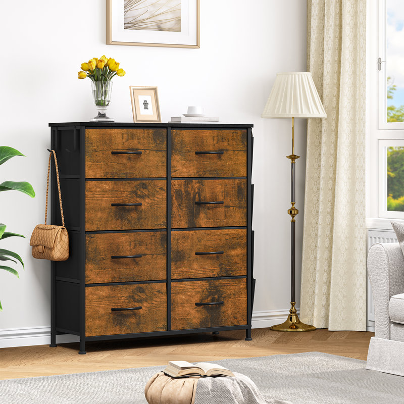 8-Drawer 86Cm W Chest Of Drawers with Side Pockets, Black/Brown