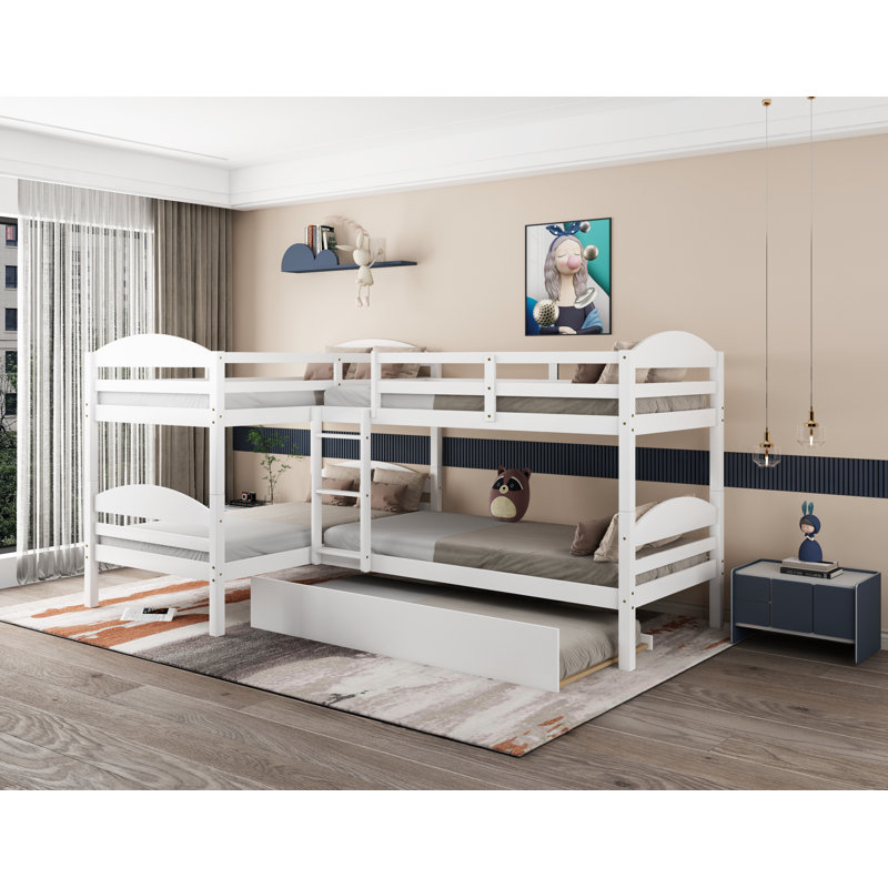 Fooljhnah Twin Over Twin L-Shaped Bunk Beds with Trundle by Harriet Bee, White