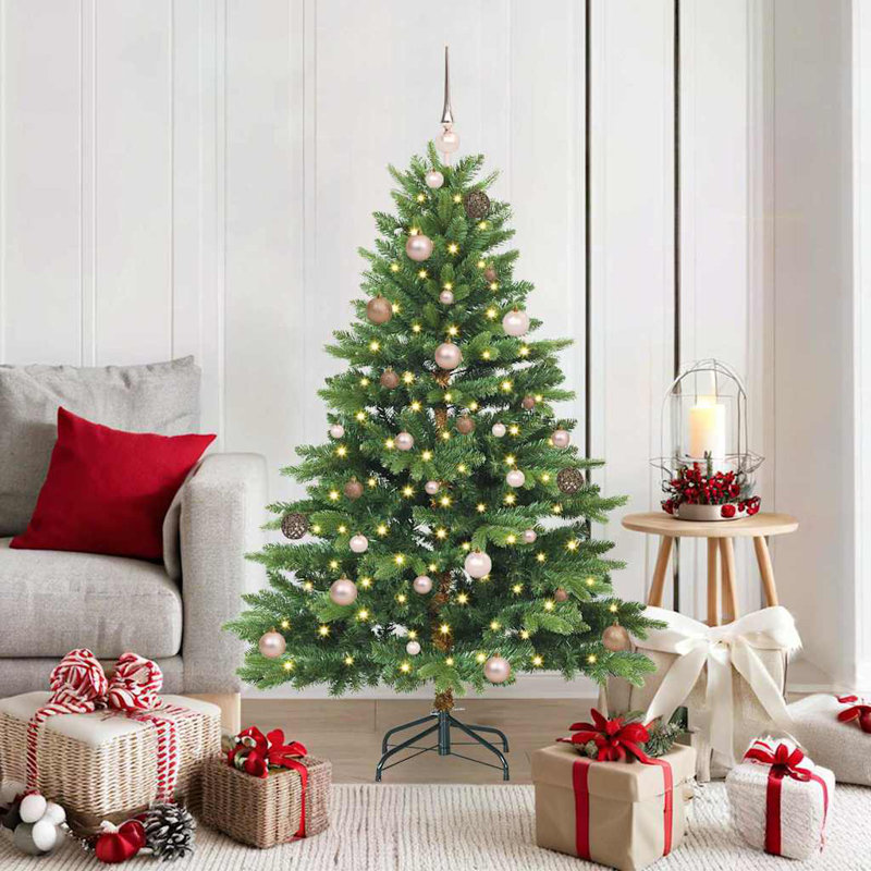 Artificial Christmas Tree with 150 LEDs Green PE and PVC, Green/Brown/Ivory, 4.92' H