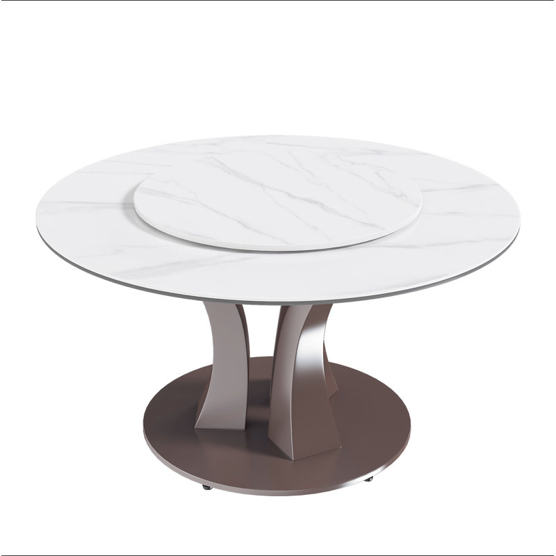 Table de salle à manger ronde 53 po avec plateau tournant - Plateau en pierre frittée résistant aux rayures et à la chaleur pour la cuisine et le restaurant (table seulement)