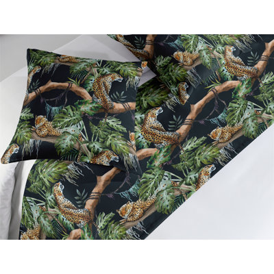 Ambesonne Jungle Bed Runner Set Wild Scene of Leopards Print Forest Green and Marigold