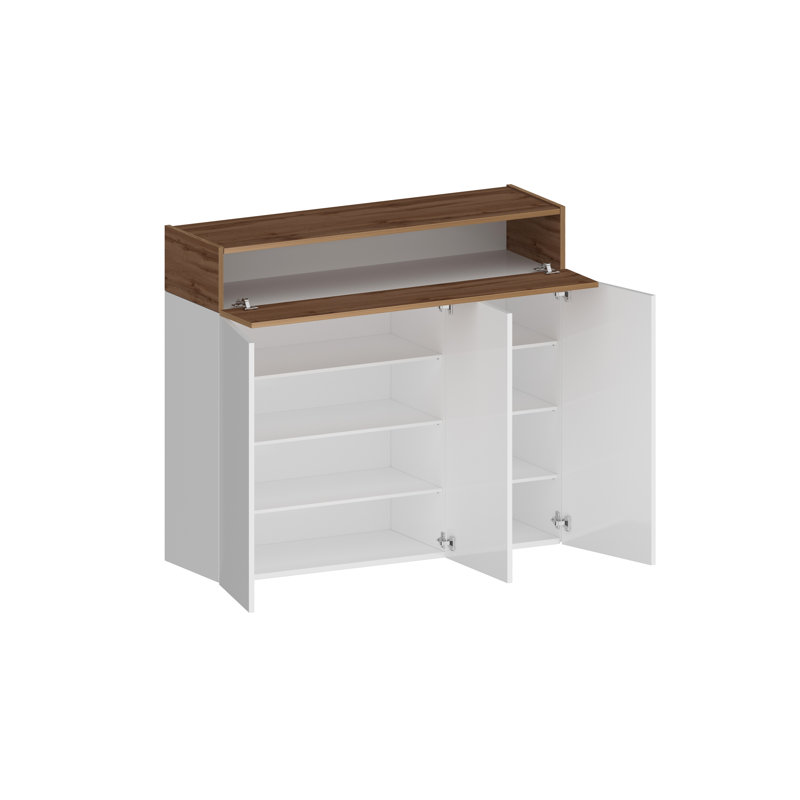 24 Pair Shoe Storage Cabinet, White/Brown Wood