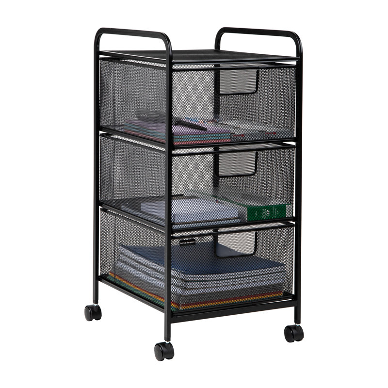 Mind Reader Rolling Storage Cart, Removable Drawers, Desk and Bathroom Organizer, Metal Mesh, 12.75"L x 13.25"W x 25"H