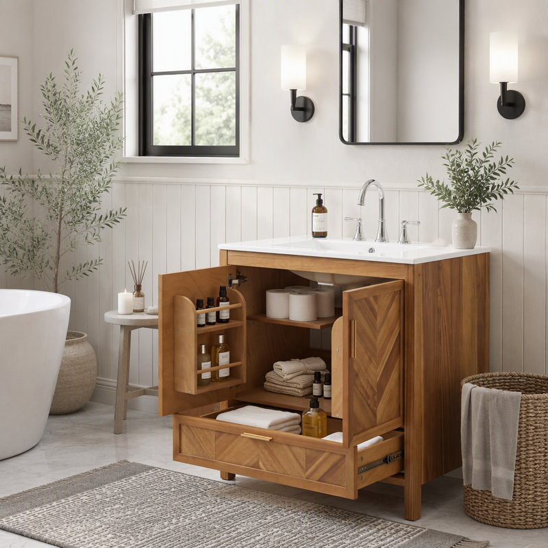Meuble-lavabo de salle de bain de 30 pouces avec lavabo, armoire de rangement autoportante avec portes et tiroirs
