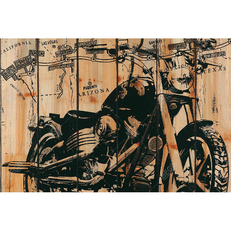 «Moto sur fond de bois» sur toile