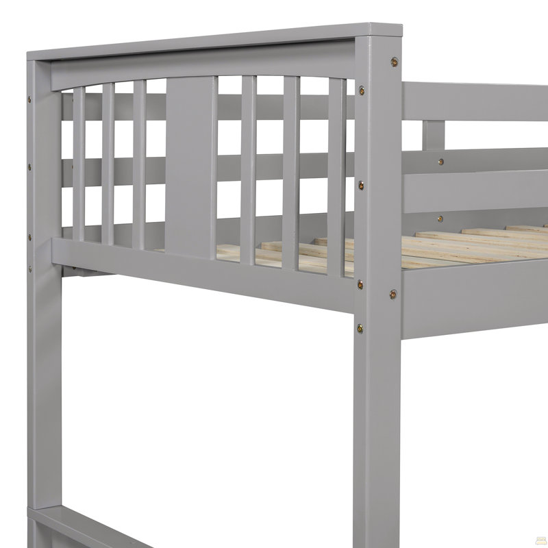 Twin Over Twin Bunk Bed With Ladder, Gray