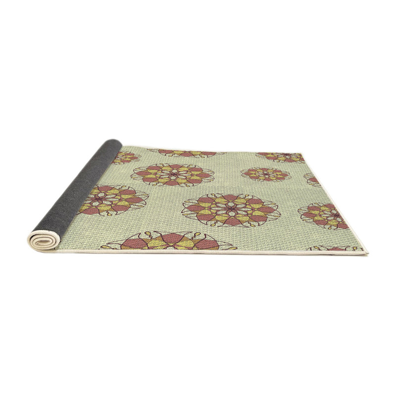 Tapis beige/rouge/noir à motifs, Rond 4 pi