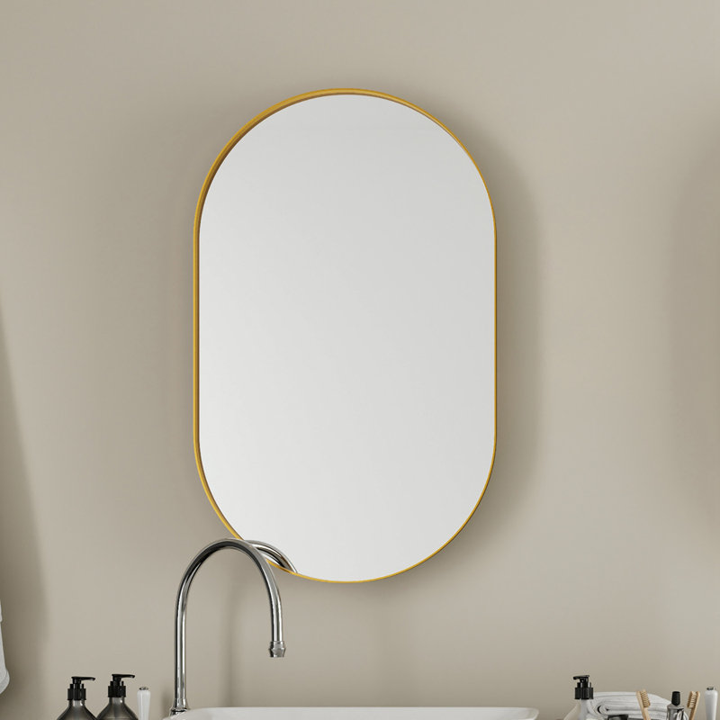 Pharmacie ovale avec miroir et tablettes réglables, Doré