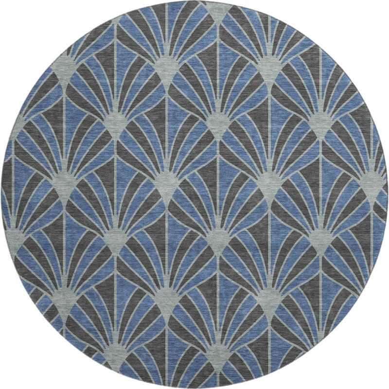 Premium Machine Washable Mayfield AMF2426 Striped Rug, Navy, 8' Round