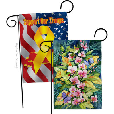 Orchidées et colibris polyester à 2 côtés 19 x 13 po drapeau de jardin
