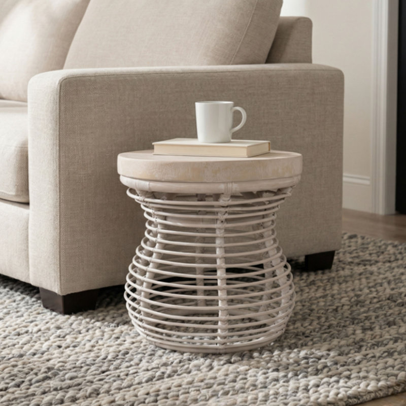 Lottie Rattan End Table, Beige