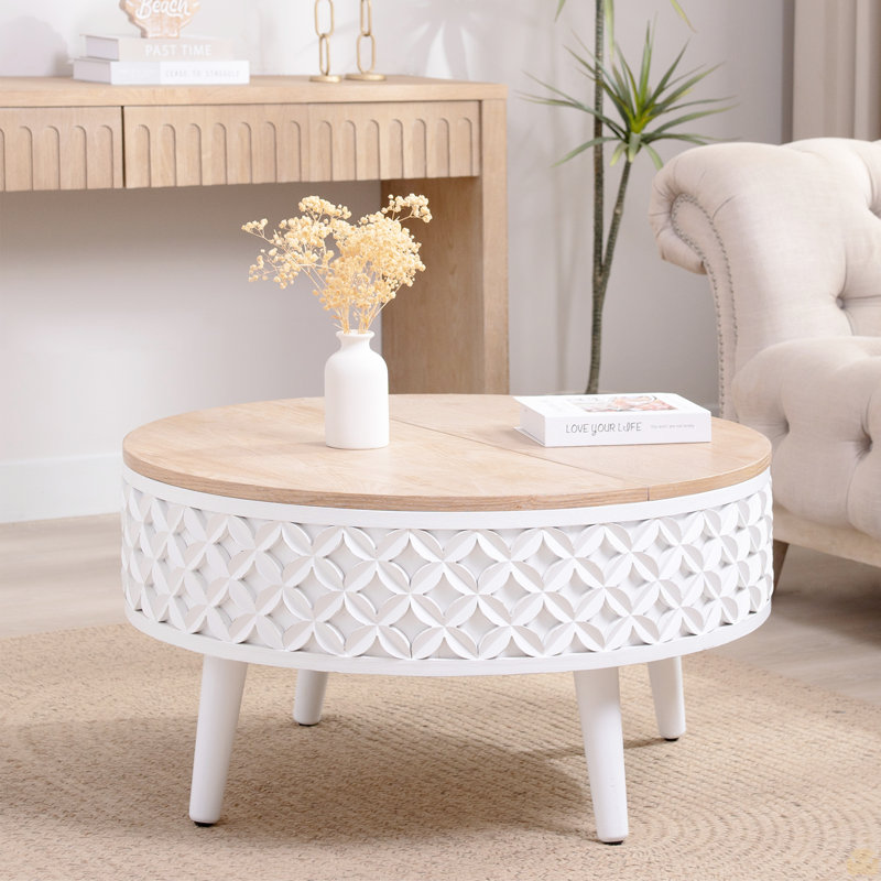 Table basse ronde avec rangement - Table d'appoint relevable de 31,5 po