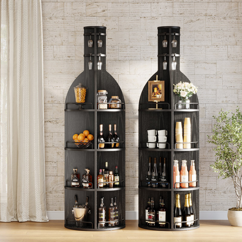Support à vin autoportant 75 po H, présentoir à boissons en forme de bouteille pour bar maison, 2 pièces, Noir