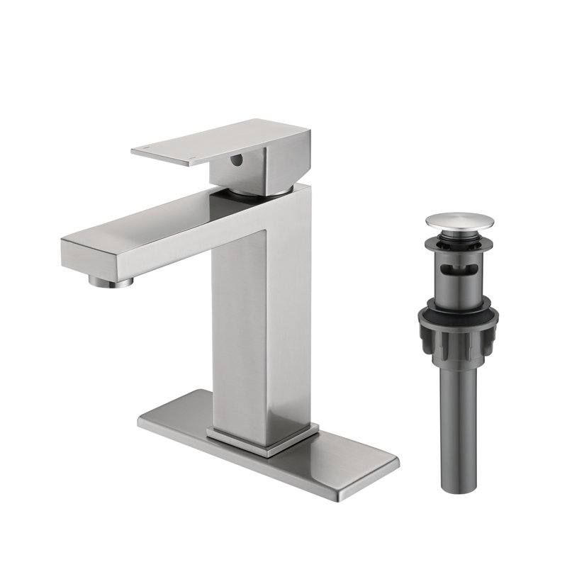 Robinet de salle de bain moderne monotrou avec ensemble de drain, robinet d'évier à poignée simple, Nickel brossé