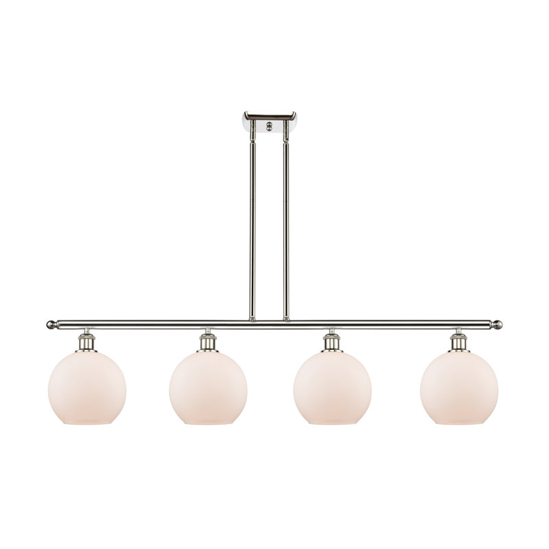 Baptista 4 - Light Kitchen Island Pendant, 6 Watt Vinage LED Bulb, Polished Nickel, Matte White