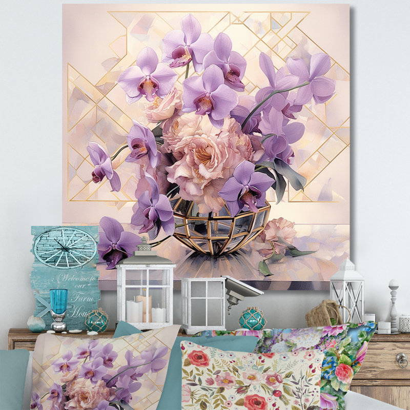 Élégante géométrie mauve Bouquet I - impression, Toile tendue, H 16 po x l 16 po x P 1 po