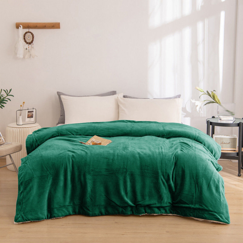 Diya Soft Sherpa Fleece Fur Thick Dual Sided Flannel Reversible Blanket Throw, W150 x L200cm, Emerald