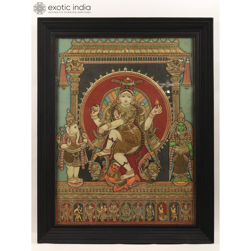 Chidambara Nataraja Tanjore, peinture | Couleurs traditionnelles avec travail doré