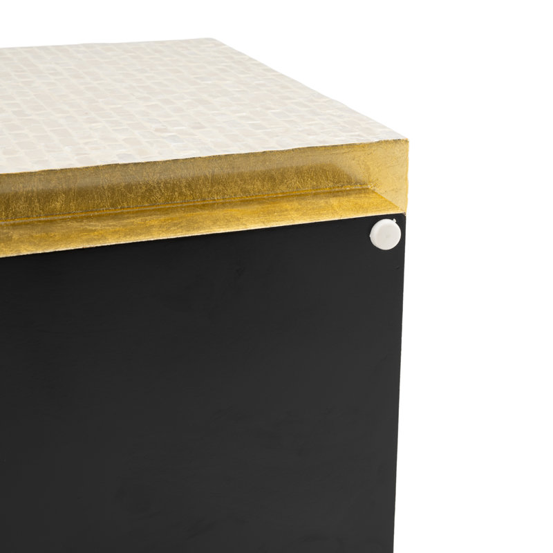 Shell Inlay Side Table With Metal Base, Modern End Table For Living Room/Bedroom/Guest Room, Beige 