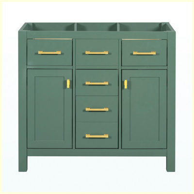 Meuble-lavabo autoportant 36 po sans lavabo 36 po, 4 tiroirs et 2 armoires, structure de bois massif, vert