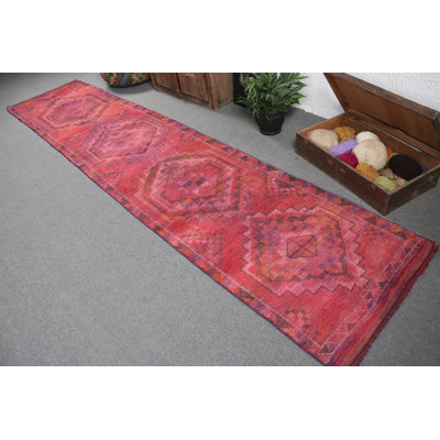 Vintage Turkish Area Rug in Pink for an Antique Bohemian Style Hallway or Home Decor Statement