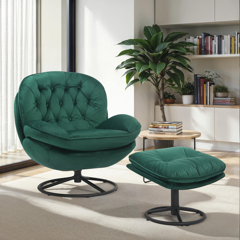 Azura Swivel Accent Chair with Footstool, Emerald Green