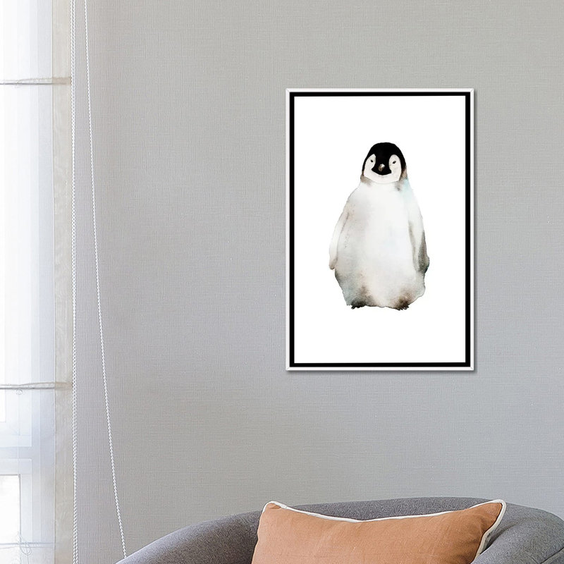 Art pingouin, H 26 po x l 18 po x P 1,5 po, Toile blanche encadrée