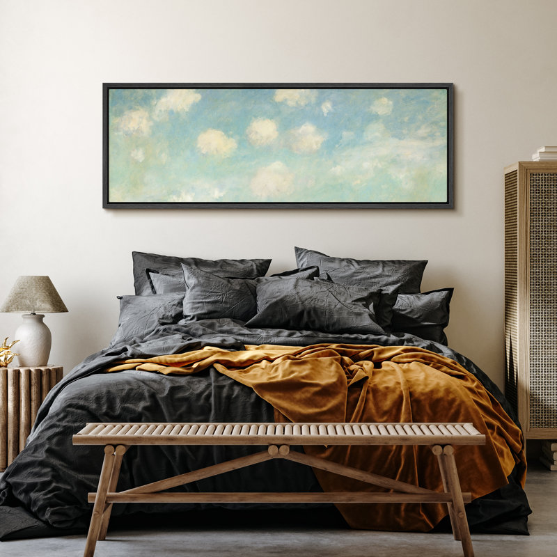«Cloudscape Soft Blue Sky with Fluffy Clouds», reproduction sur toile, H 20 po x l 60 po, Noir, noir, noir, noir