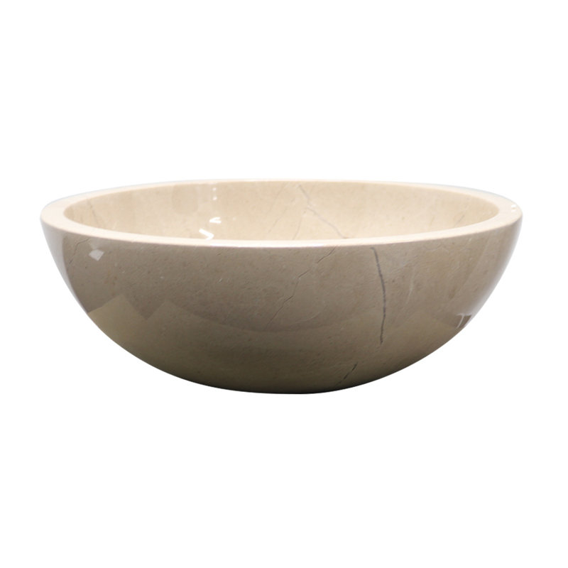 16" Beige Marble Round Vessel Sink – Natural Stone Bathroom Vanity Basin – Modern Luxury Polished Stone Sink, Sand
