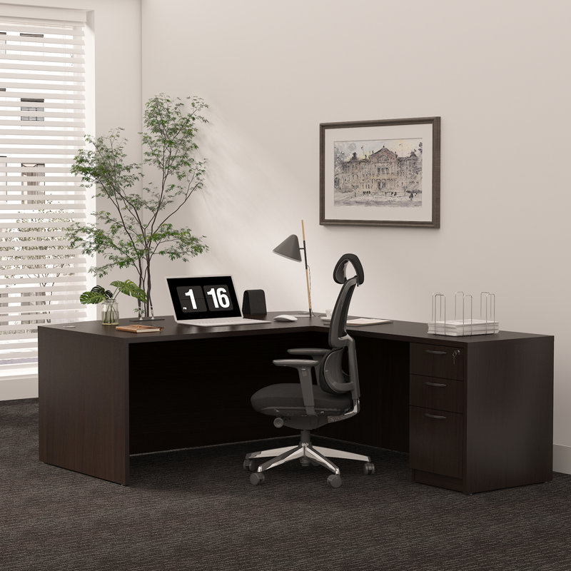 L-Shaped Executive Desk, Brown