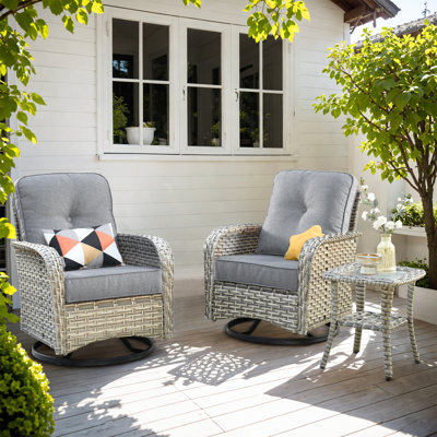 Swivel Pe Wicker Rattan Outdoor Rocking Chairs Set With Side Table (2 Chairs And 1 Side Table) by Rosalind Wheeler
