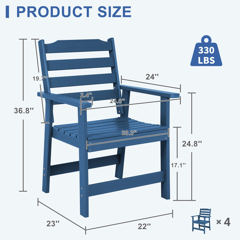 Ensemble de chaises de patio en PEHD 4 pièces, Marine