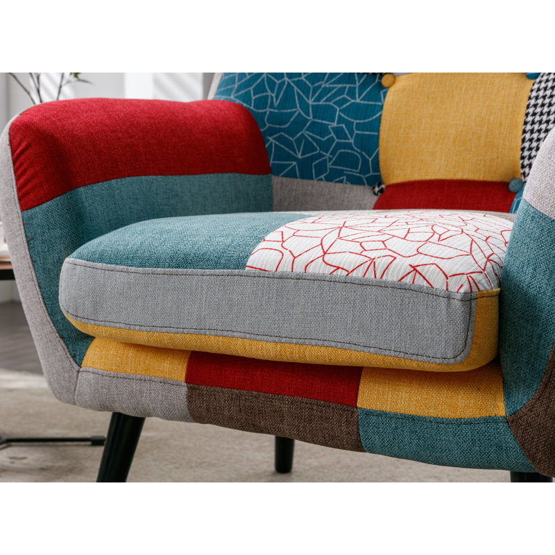 Orleans 33.1'' Wide Modern Linen Patchwork Accent Chair With Padded Seat